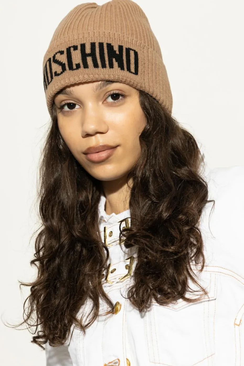 Moschino BRĄZOWY Czapka z logo