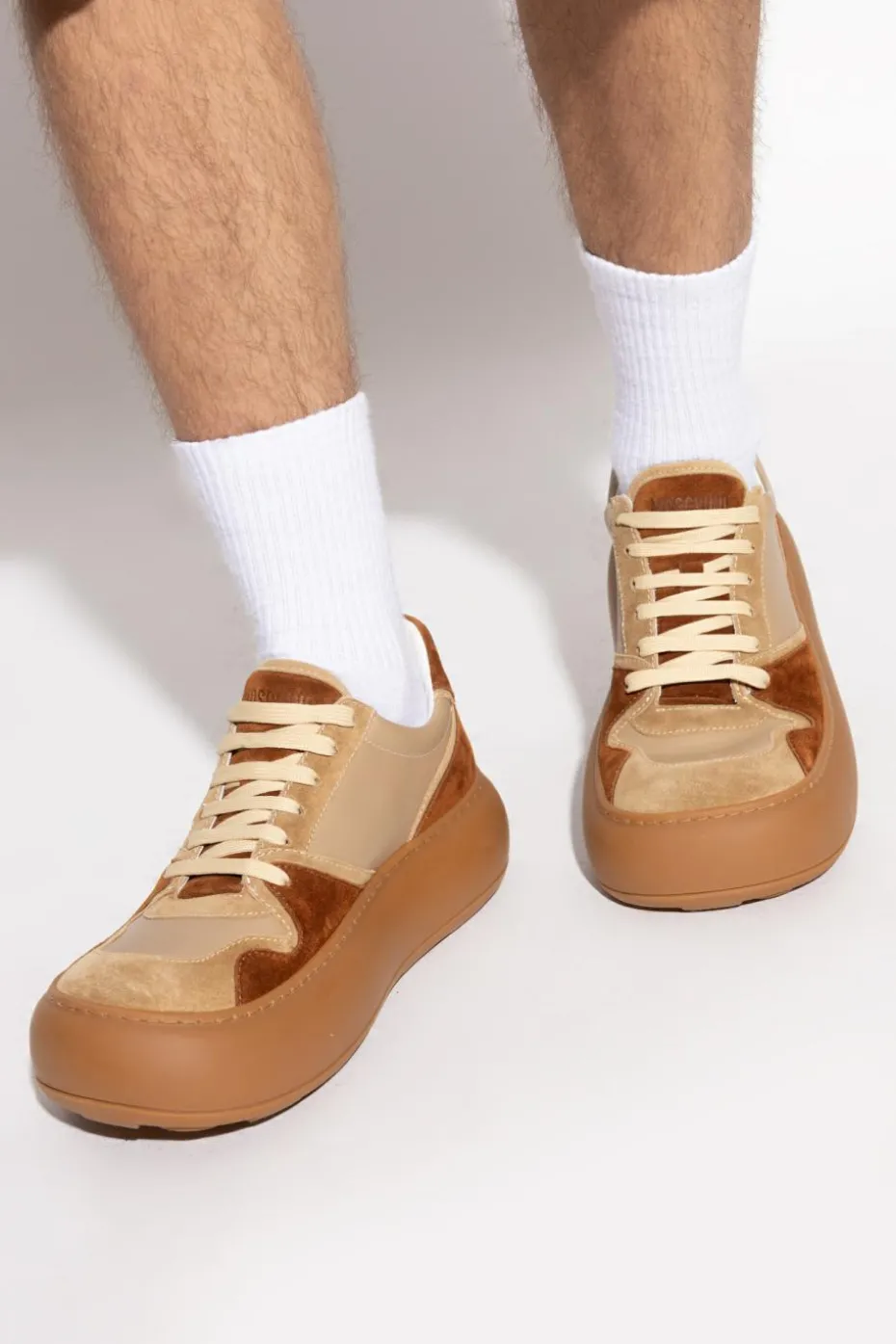 Moschino BRĄZOWY Skórzane buty sportowe