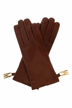 Moschino BRĄZOWY Skórzane rękawiczki