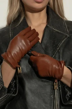 Moschino BRĄZOWY Skórzane rękawiczki