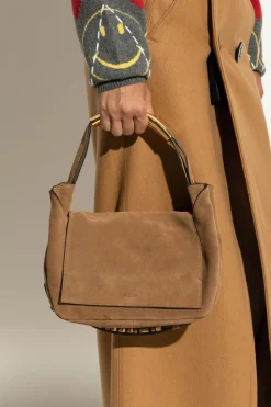 Moschino BRĄZOWY Zamszowa torba do ręki