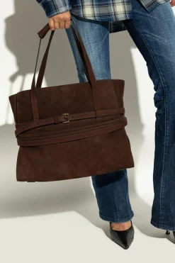 Moschino BRĄZOWY Zamszowa torba typu `shopper`