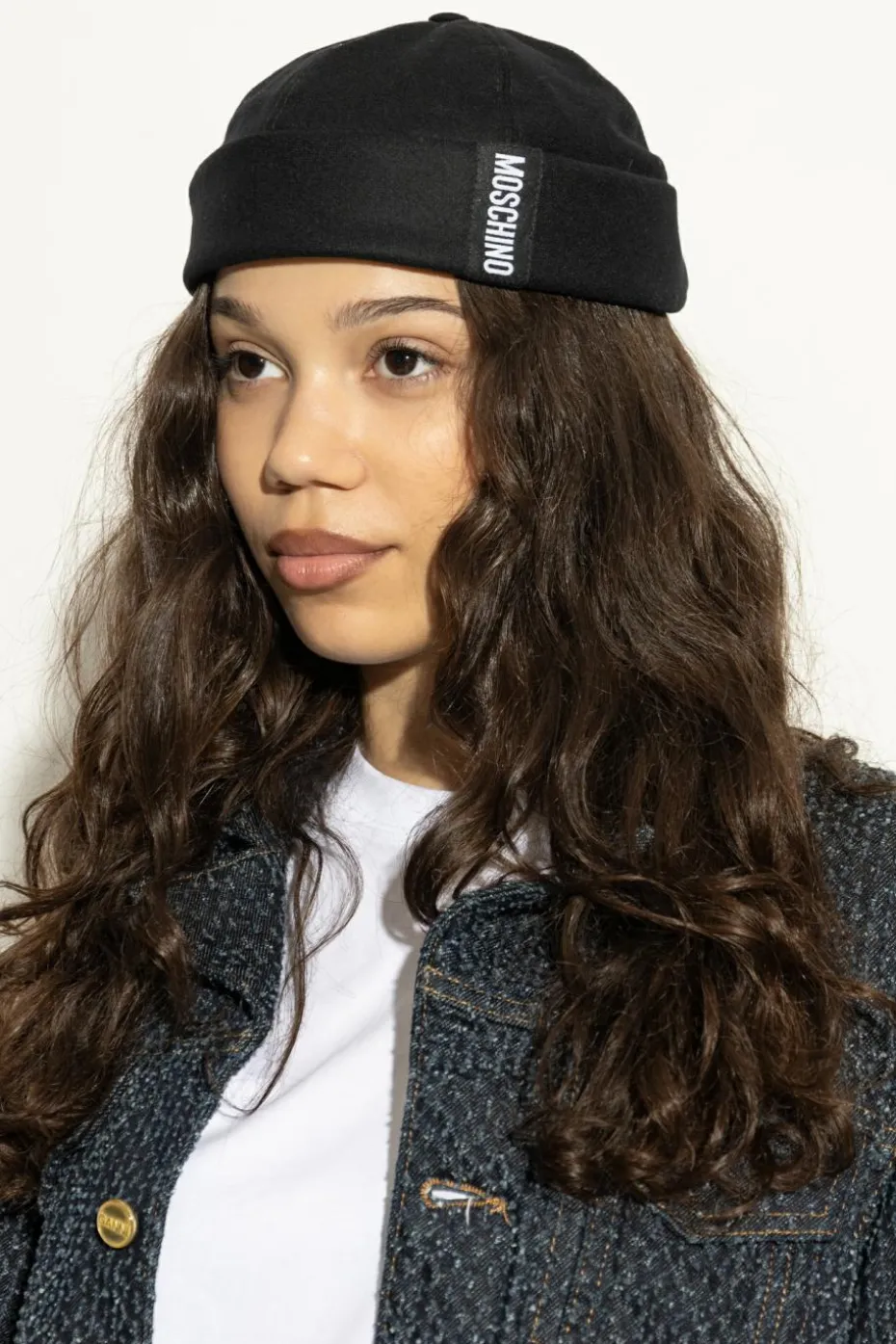 Moschino CZARNY Bawełniana czapka z naszywką z logo