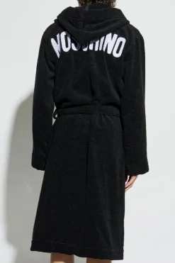 Moschino CZARNY Bawełniany szlafrok z kapturem