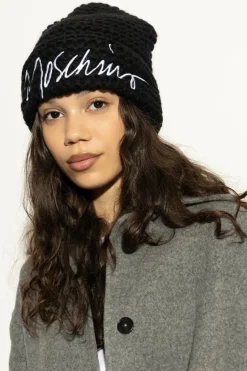 Moschino CZARNY Czapka z wyszytym logo