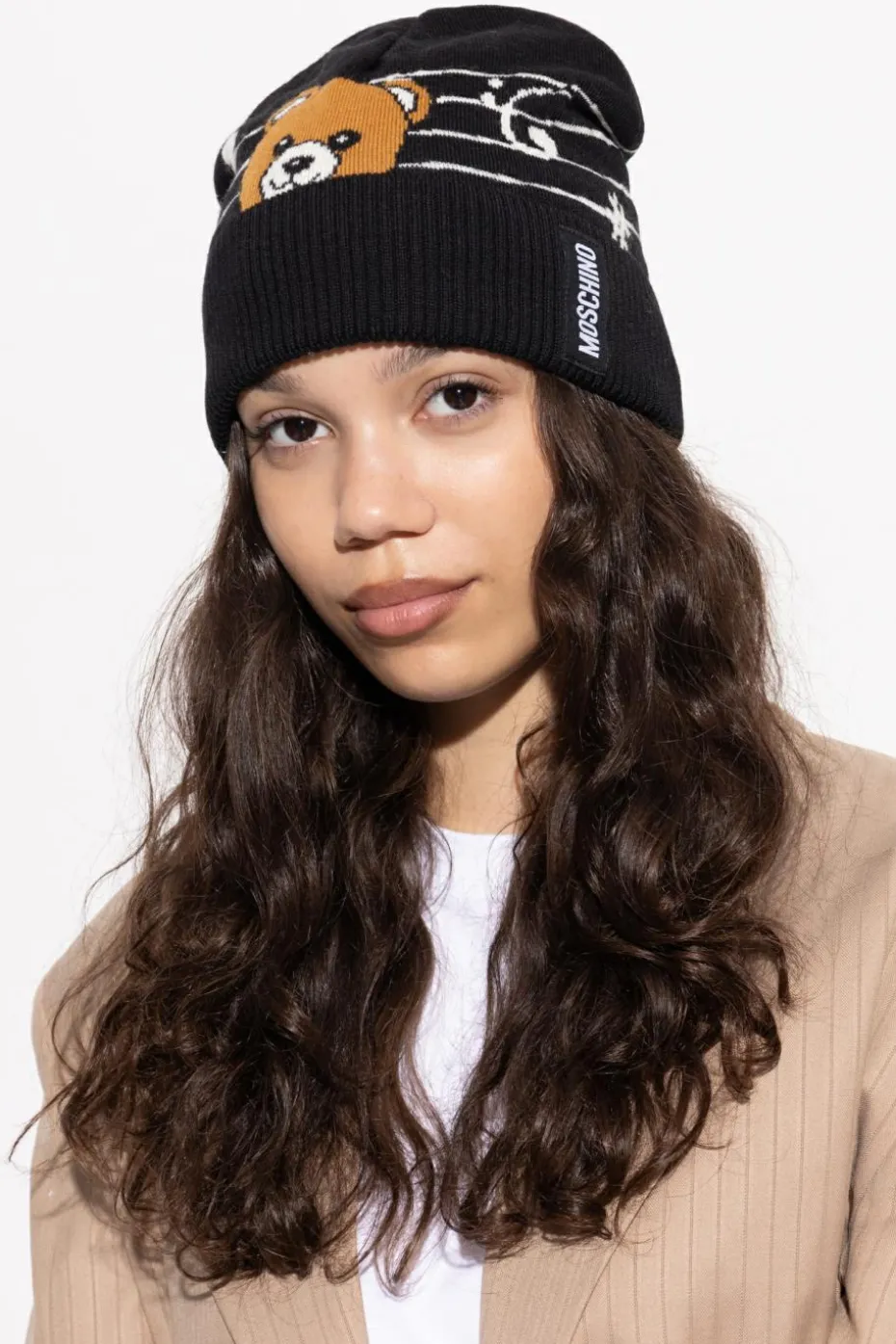 Moschino CZARNY Czapka z charakterystycznym motywem misia