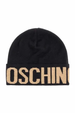 Moschino CZARNY Czapka z logo z lureksową nicią