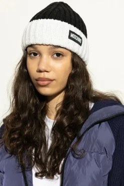 Moschino CZARNY Czapka z naszywką z logo