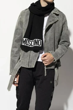 Moschino CZARNY Pleciony szal z logo