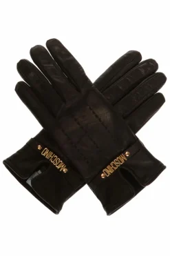 Moschino CZARNY Skórzane rękawiczki z logo