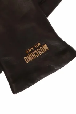 Moschino CZARNY Skórzane rękawiczki z logo