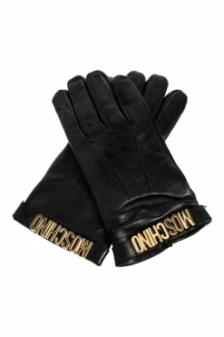 Moschino CZARNY Skórzane rękawiczki