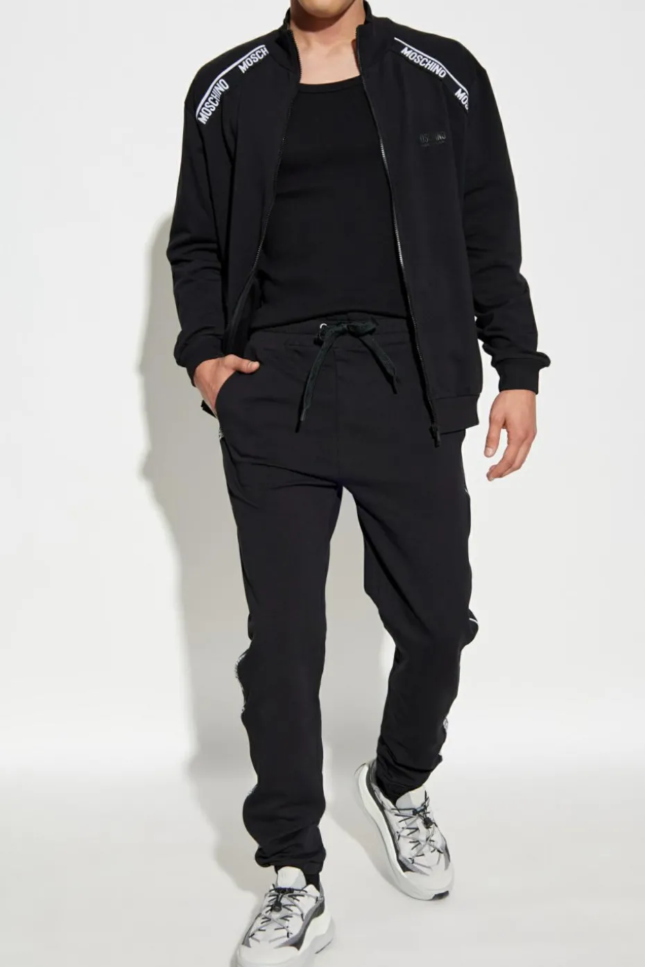 Moschino CZARNY Spodnie dresowe z logo