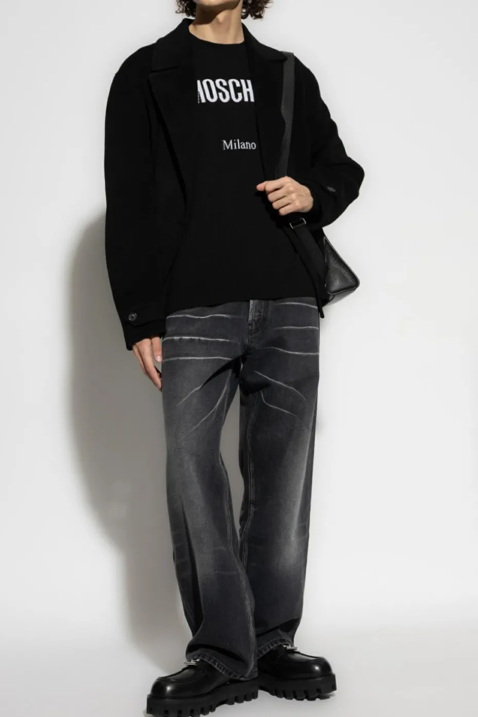 Moschino CZARNY Sweter z logo