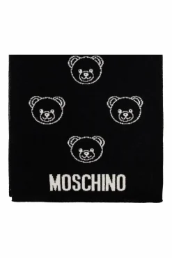 Moschino CZARNY Szal z charakterystycznym motywem misia