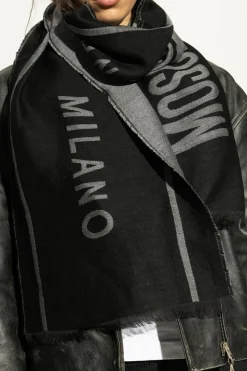 Moschino CZARNY Szal z logo