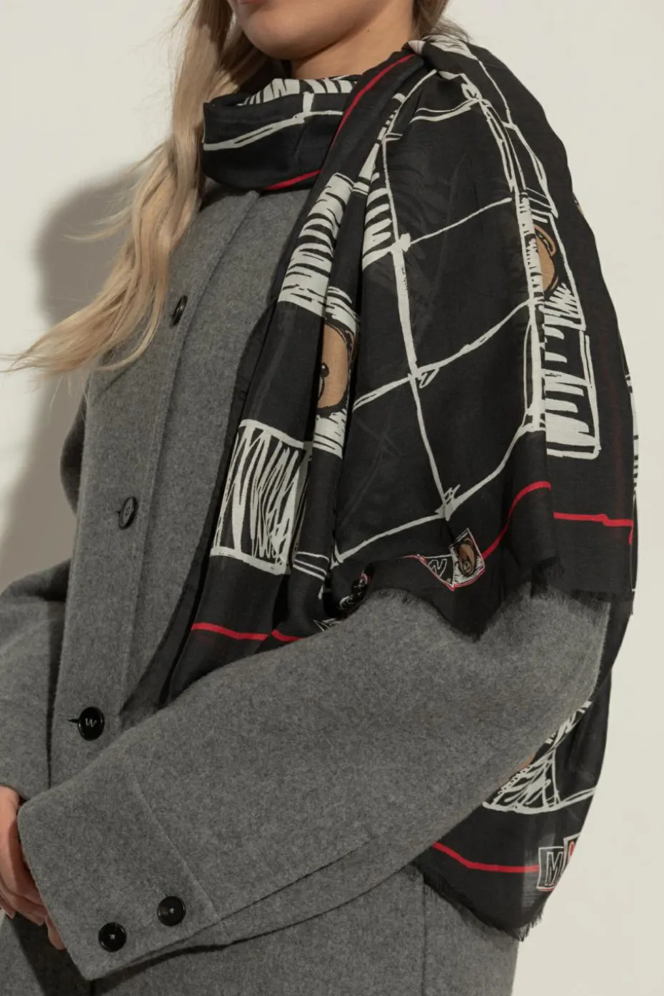 Moschino CZARNY Szal z nadrukiem