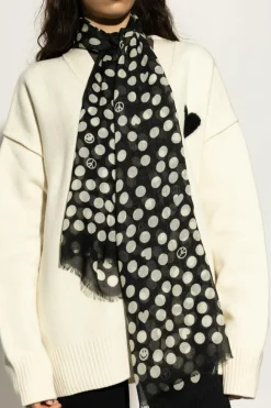 Moschino CZARNY Szal ze wzorem w grochy