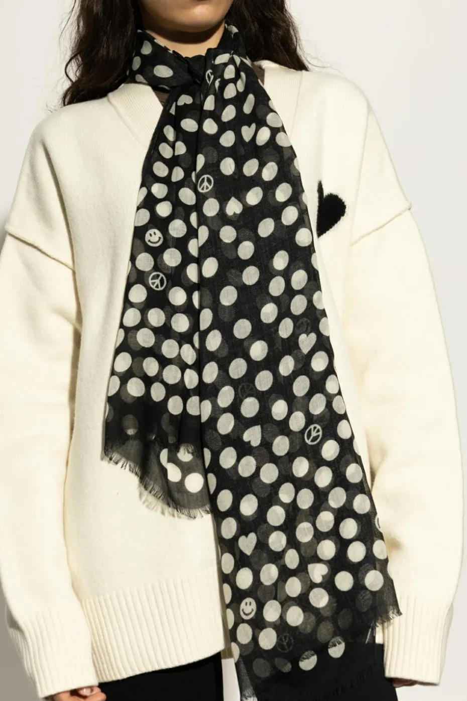 Moschino CZARNY Szal ze wzorem w grochy