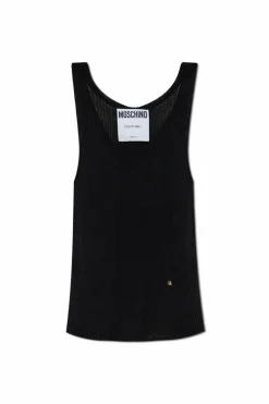 Moschino CZARNY Top z aplikacją w kształcie logo