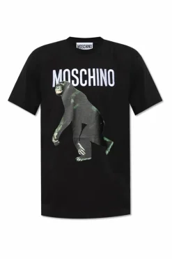 Moschino CZARNY T-shirt z logo
