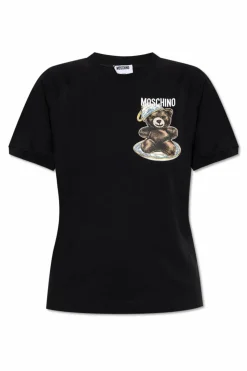 Moschino CZARNY T-shirt z logo