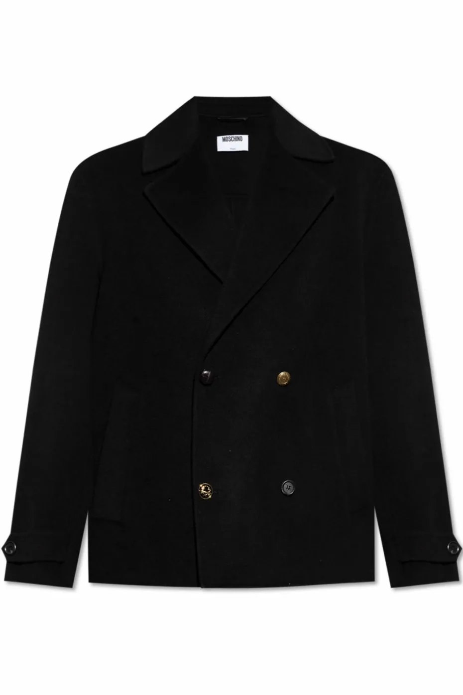 Moschino CZARNY Wełniany płaszcz