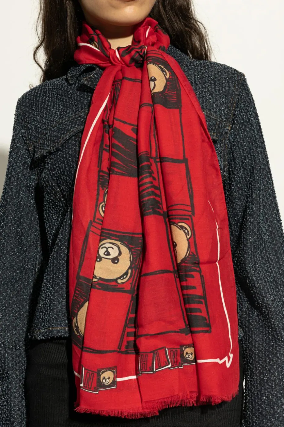Moschino CZERWONY Szal z nadrukiem