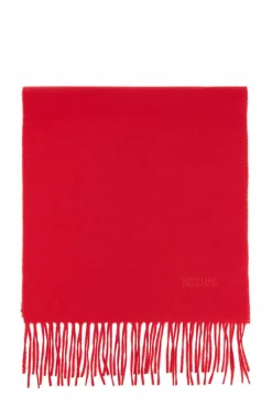 Moschino CZERWONY Wełniany szal z logo
