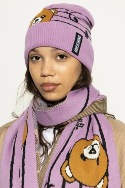 Moschino FIOLETOWY Czapka z charakterystycznym motywem misia