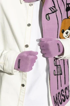 Moschino FIOLETOWY Rękawice z wyszytym logo