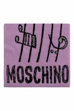 Moschino FIOLETOWY Szal z charakterystycznym motywem misia