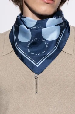 Moschino GRANATOWY Jedwabna apaszka z logo