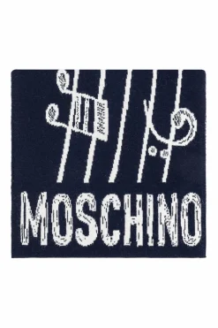 Moschino GRANATOWY Szal z charakterystycznym motywem misia
