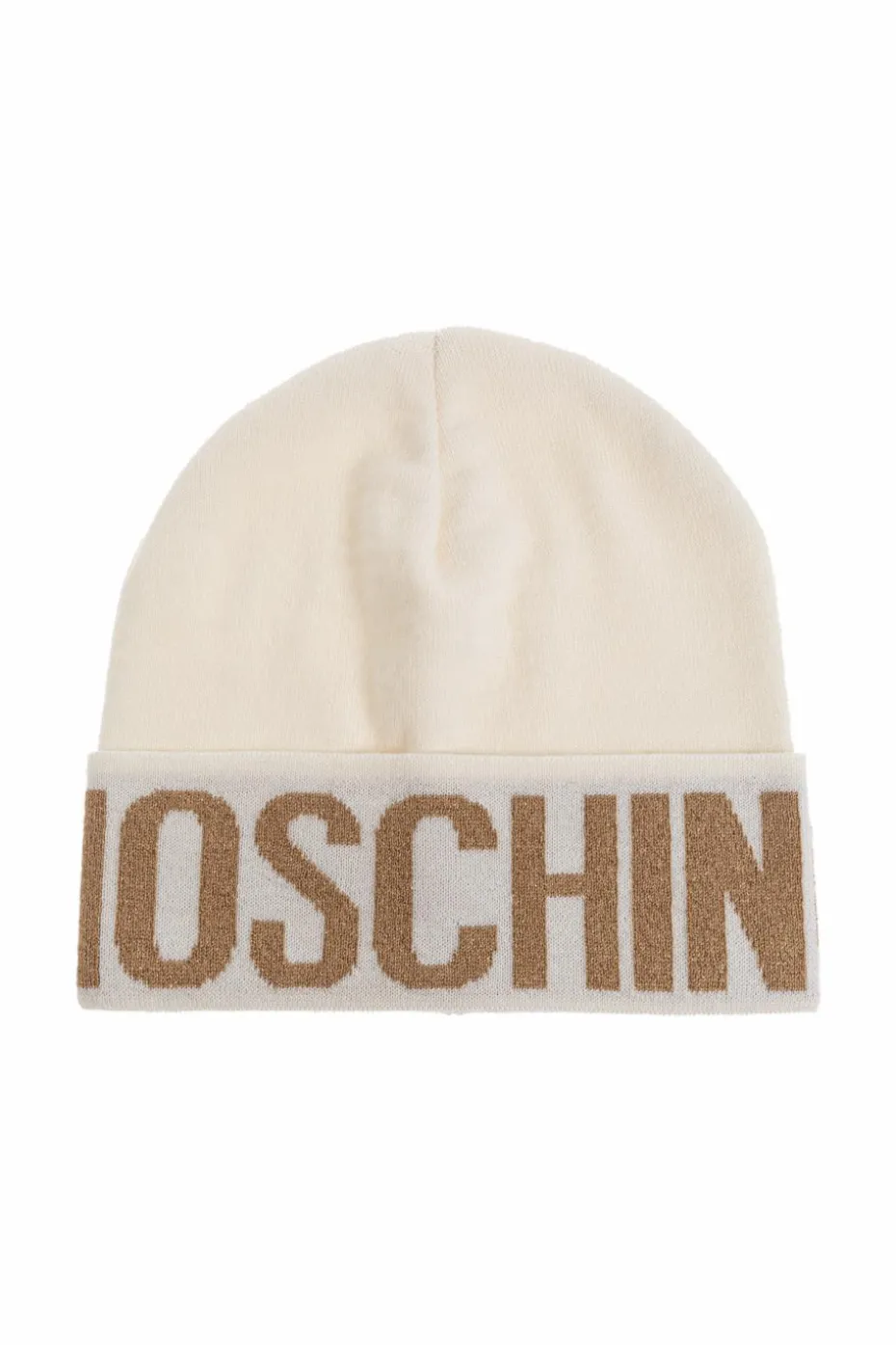 Moschino kremowy Czapka z logo z lureksową nicią