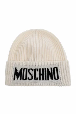 Moschino kremowy Czapka z logo