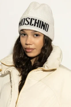 Moschino kremowy Czapka z logo
