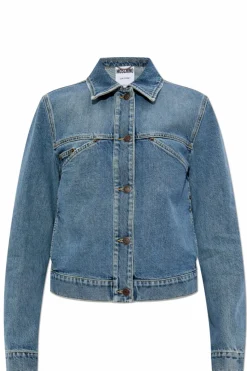 Moschino NIEBIESKI Jeansowa kurtka z efektem `vintage`
