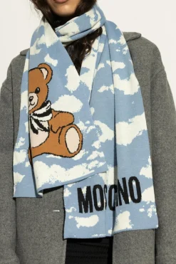 Moschino NIEBIESKI Szal z charakterystycznym motywem misia