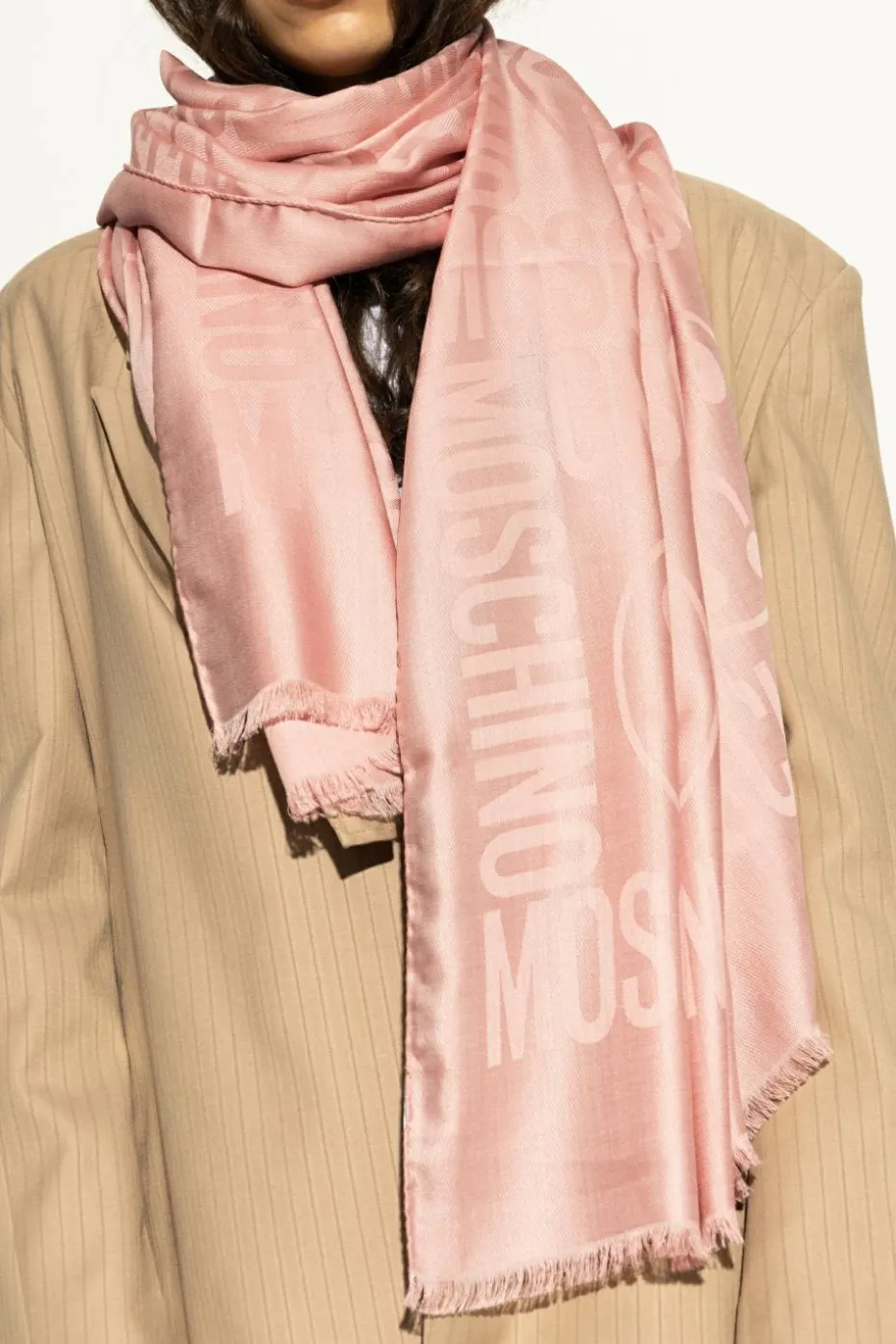 Moschino RÓŻOWY Szal z logo