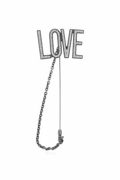 Moschino SREBRNY Broszka z napisem `LOVE`