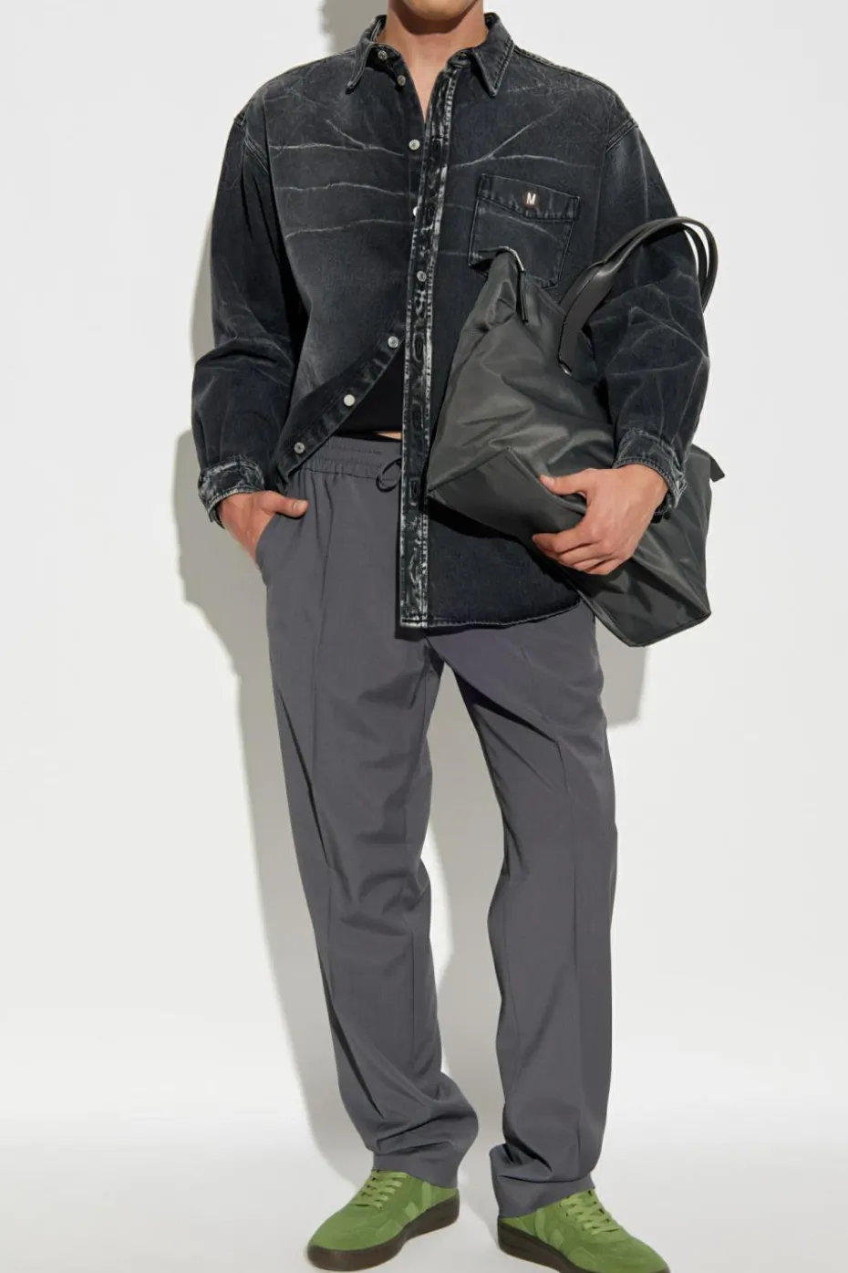 Moschino SZARY Jeansowa koszula z logo