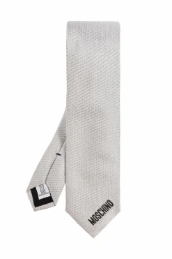 Moschino SZARY Jedwabny krawat z logo