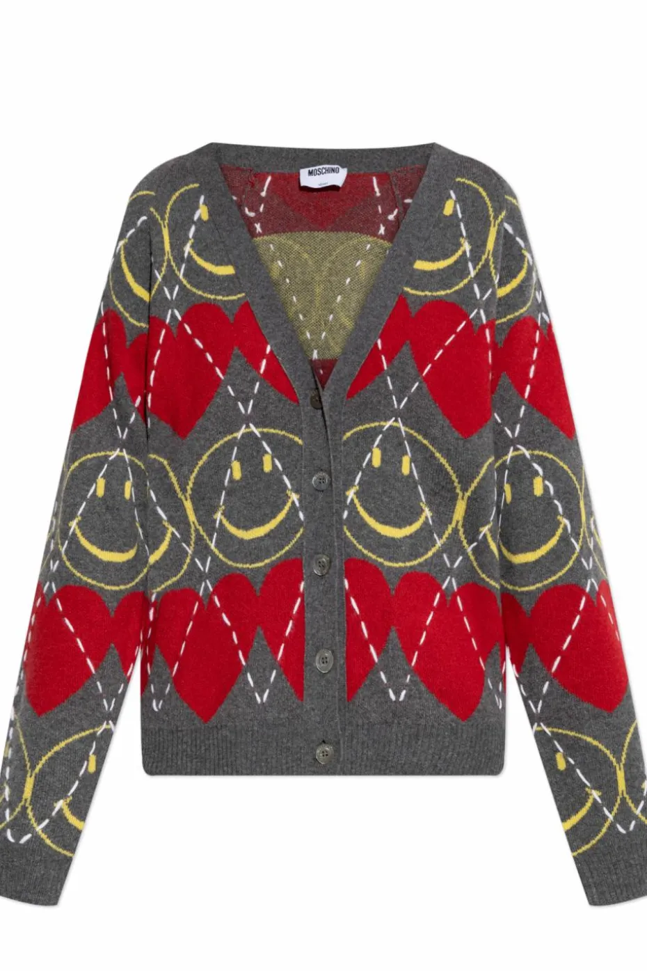 Moschino SZARY Kardigan z kolekcji `Smiley`