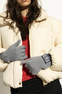 Moschino SZARY Rękawice z naszywką z logo