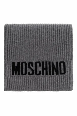 Moschino SZARY Szal z logo