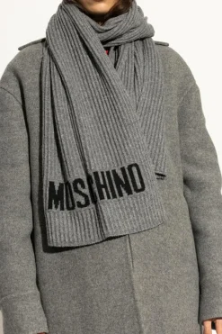 Moschino SZARY Szal z logo