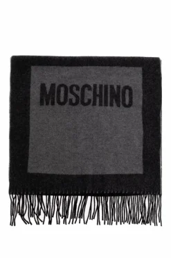 Moschino SZARY Szal z logo