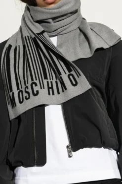 Moschino SZARY Szal z logo