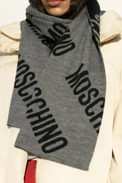 Moschino SZARY Szal z monogramem